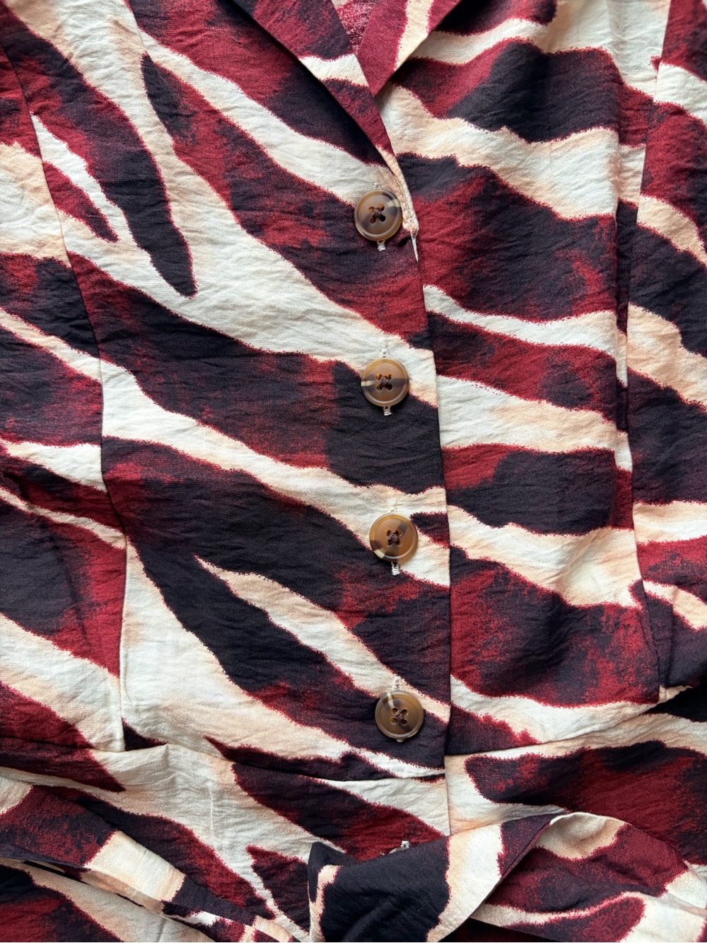 Women’s Jumpsuit  Short Sleeve Wide leg| Burgundy & Cream Animal Print| Size M - Picture 5 of 7